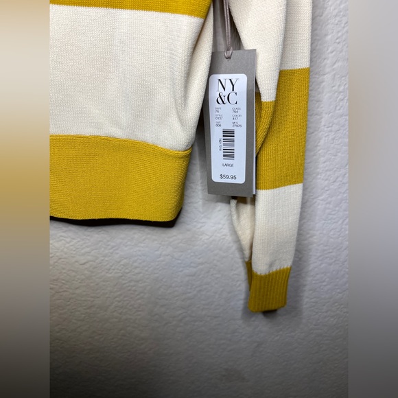 NWT Eva Mendes & NY&C Lucia Mustard/Yellow V-neck Striped Sweater Size Large - Picture 6 of 10